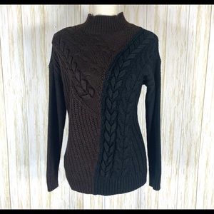 Simply Vera Wang brown black cable knit sweater S